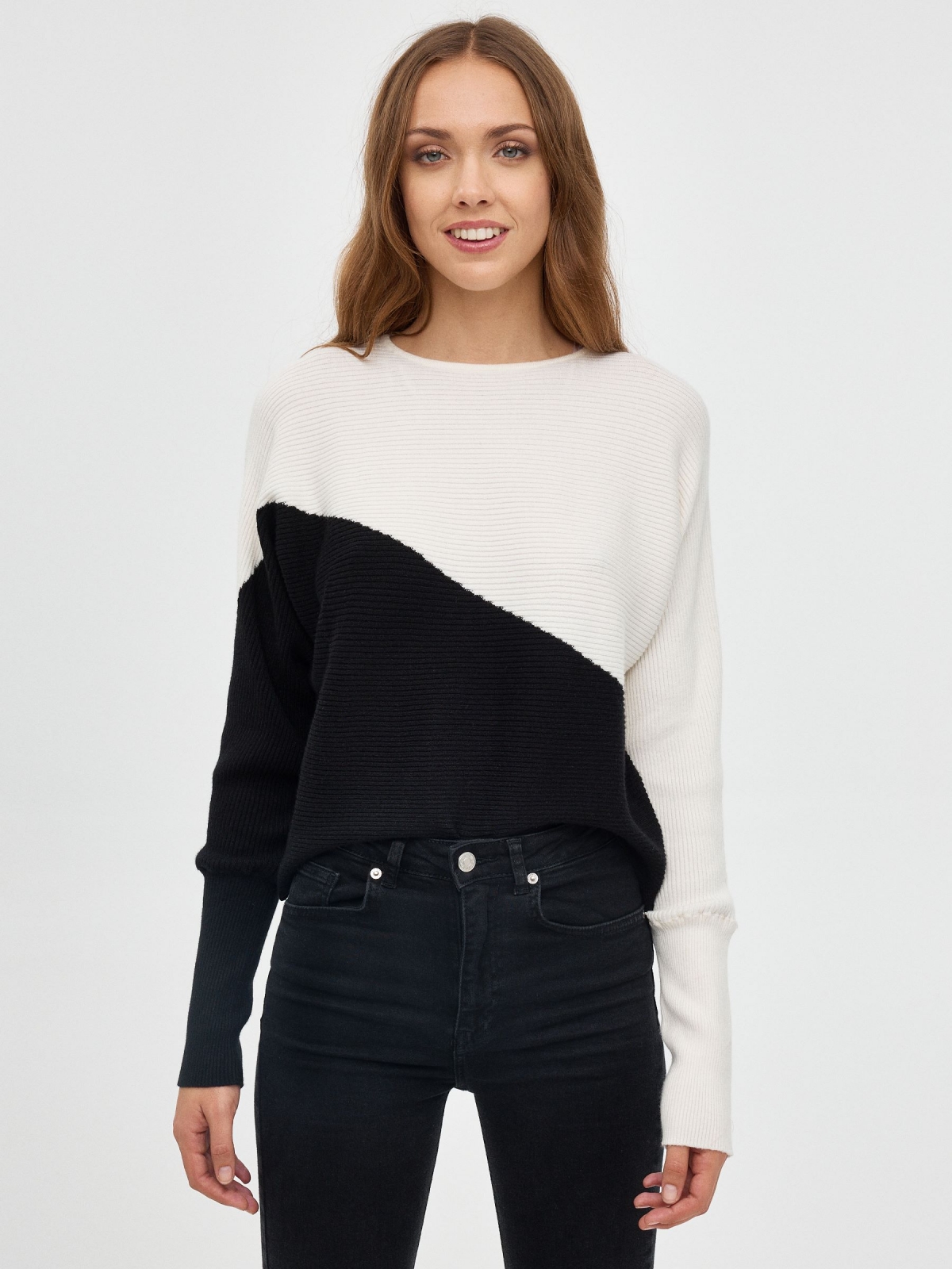 Balloon sleeve sweater black middle front view