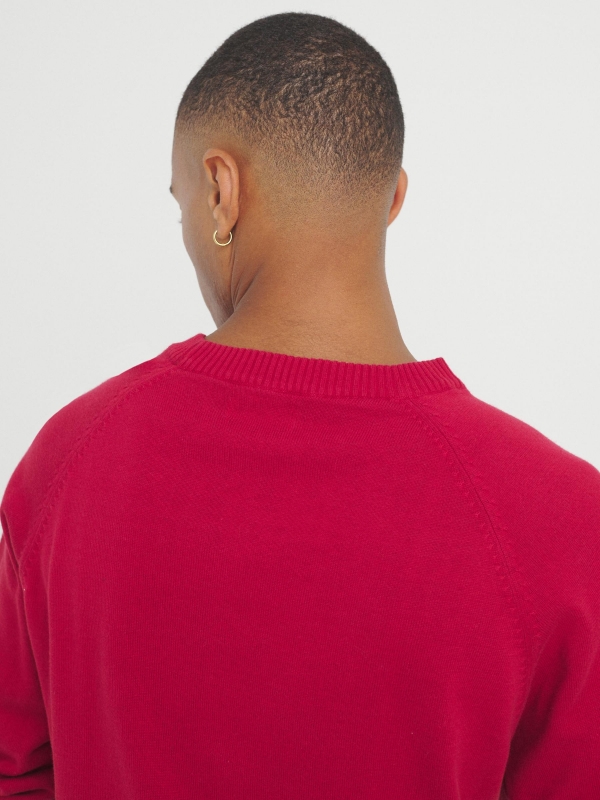 Plain sweater round neck red detail view