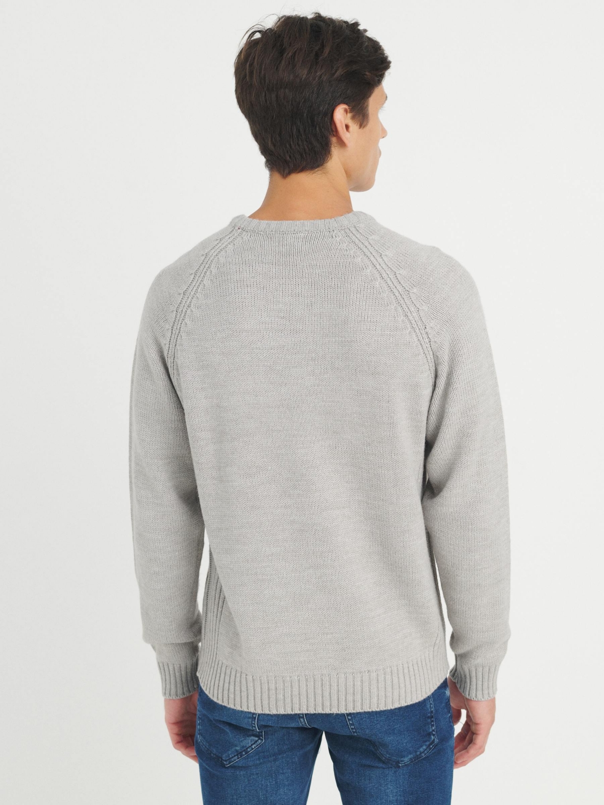 Basic knitted sweater light grey middle back view