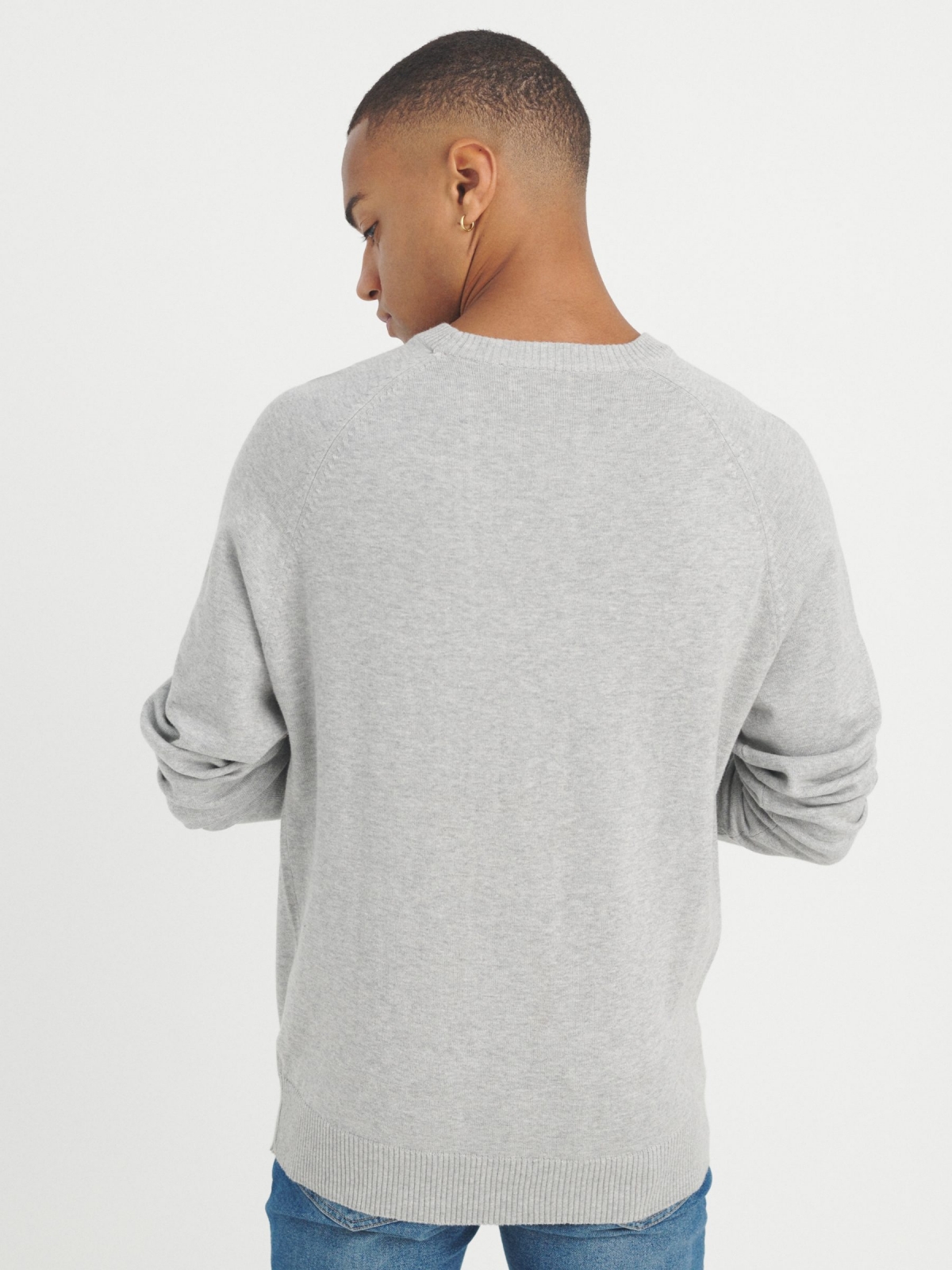 Plain sweater round neck light grey middle back view