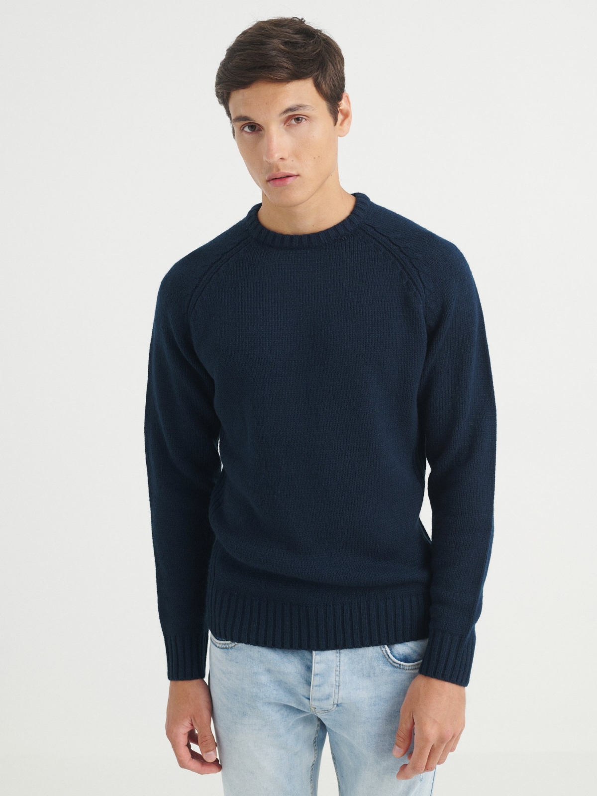 Basic knitted sweater navy middle front view