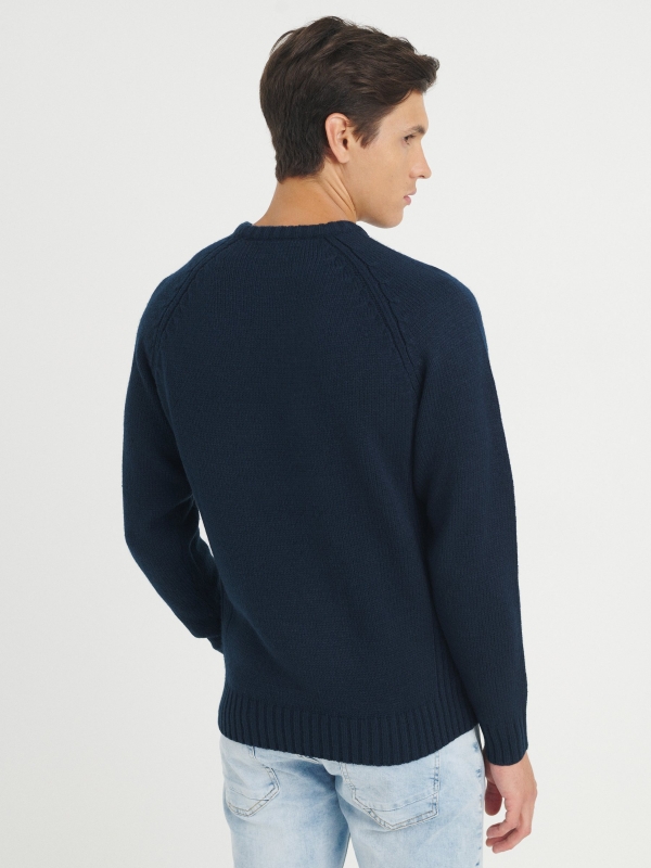 Basic knitted sweater navy middle back view