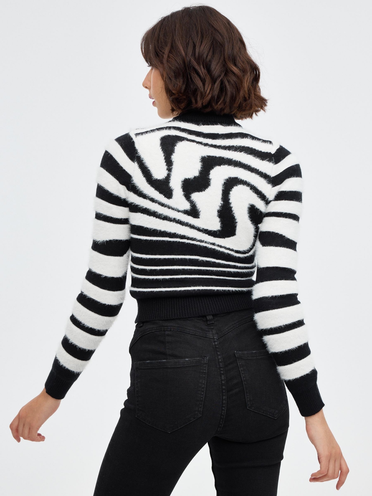 Psychedelic jacquard sweater white middle back view
