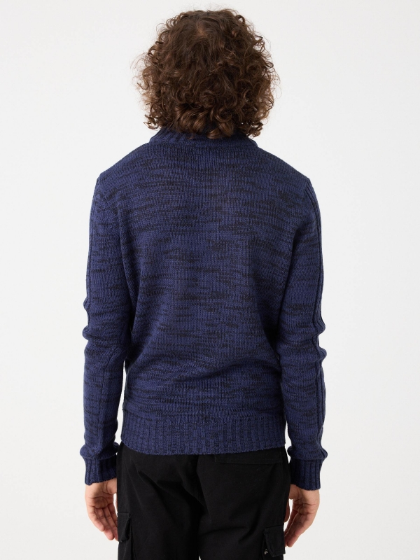 Fleece turtleneck sweater blue middle back view