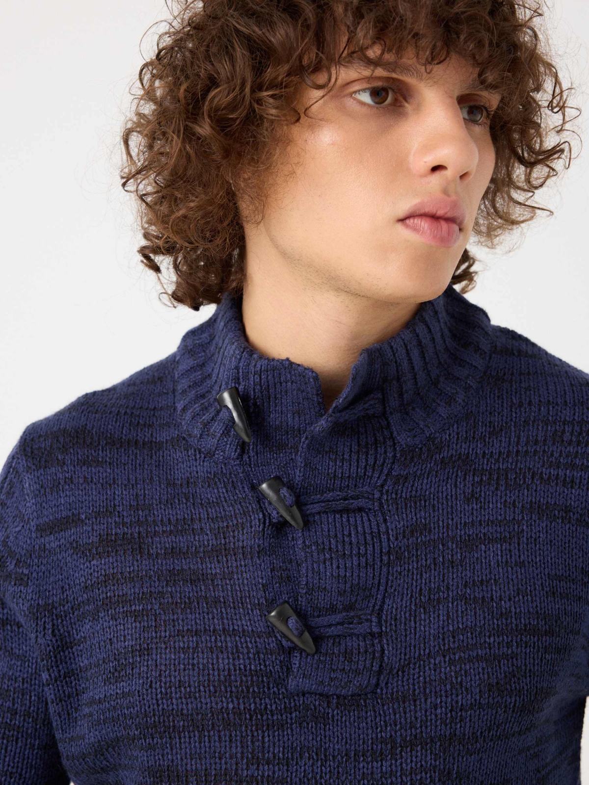 Fleece turtleneck sweater blue detail view