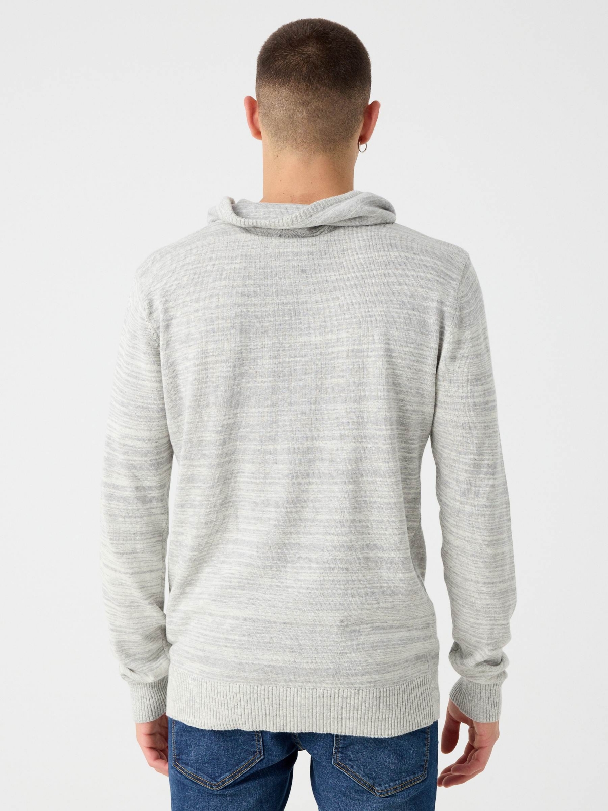 Fleece turtleneck sweater light grey middle back view