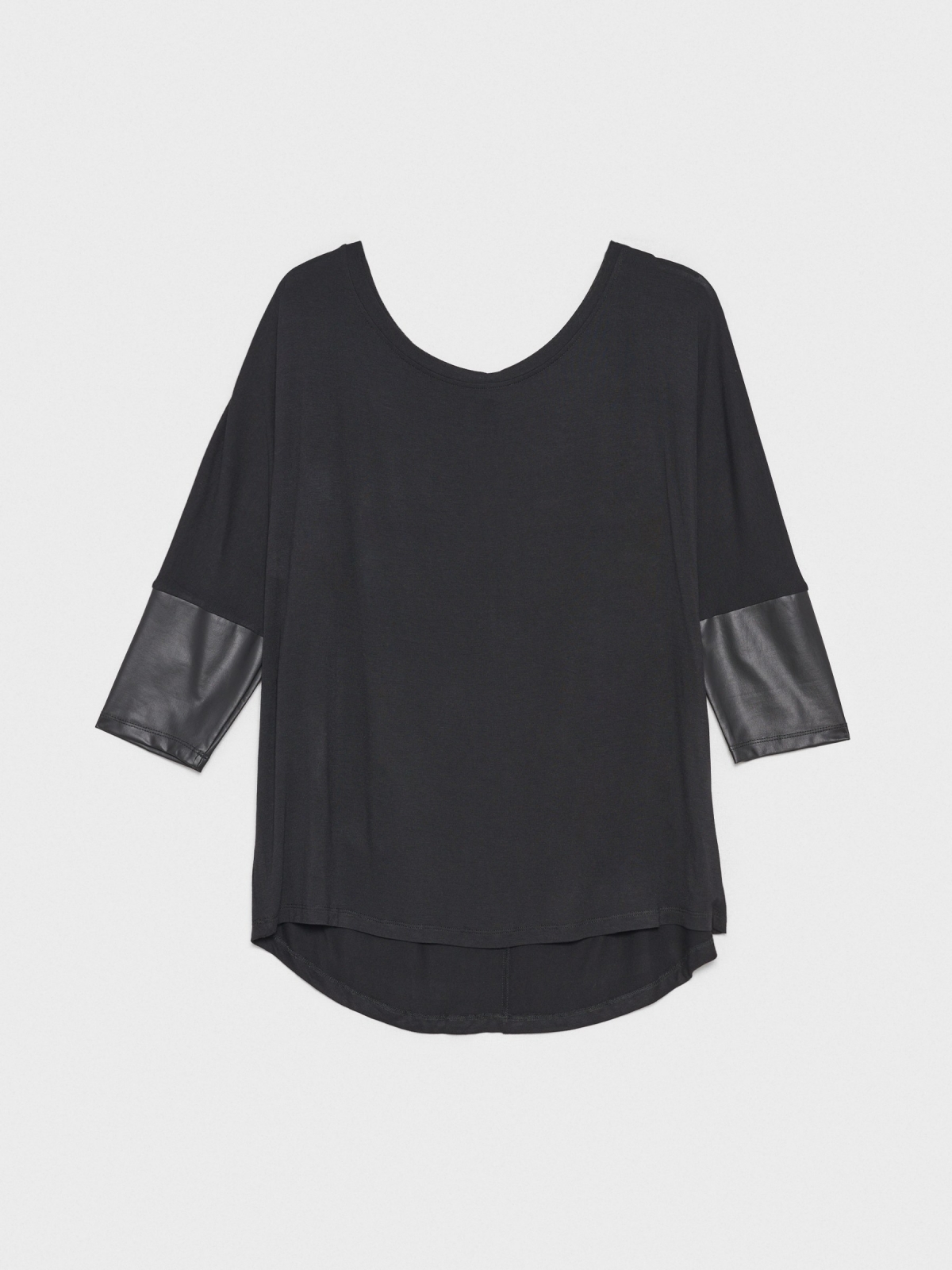  T-shirt with leather effect details black