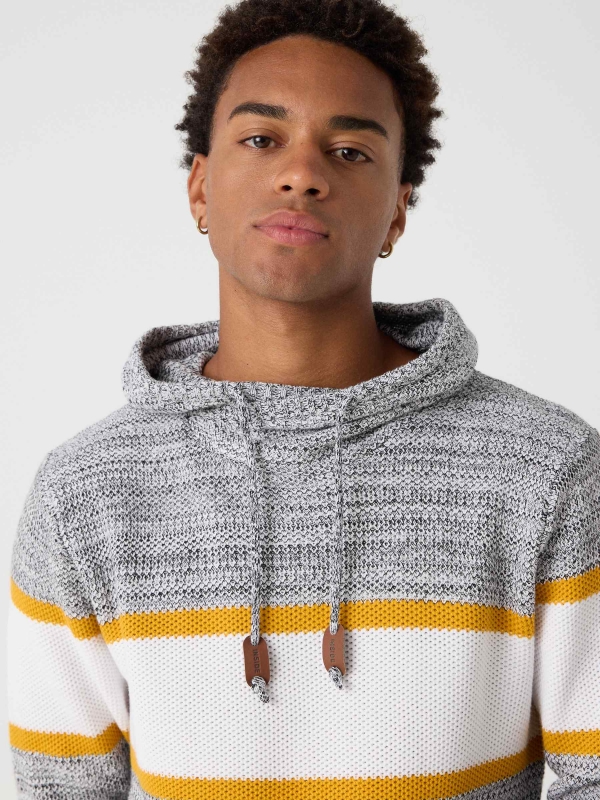 Striped sweater with hood grey detail view