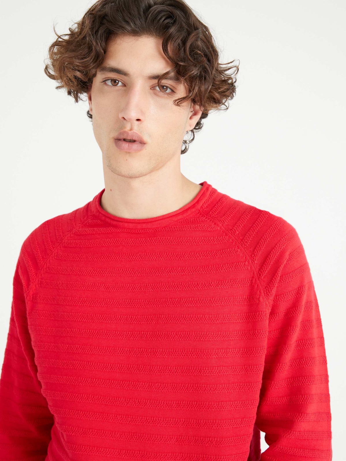 Striped shirting with elbow patches red detail view