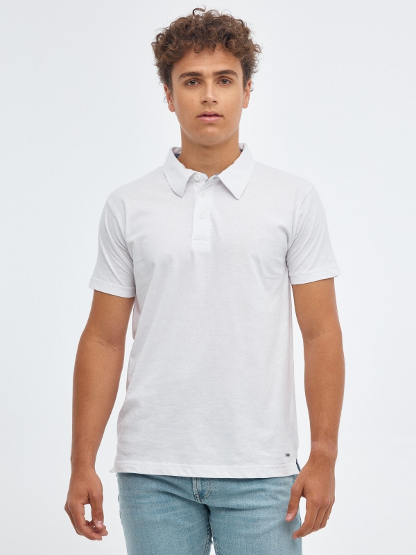 Basic polo shirt classic collar white middle front view