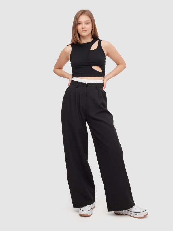 Ruffled waistband Tailoring  pants black front view