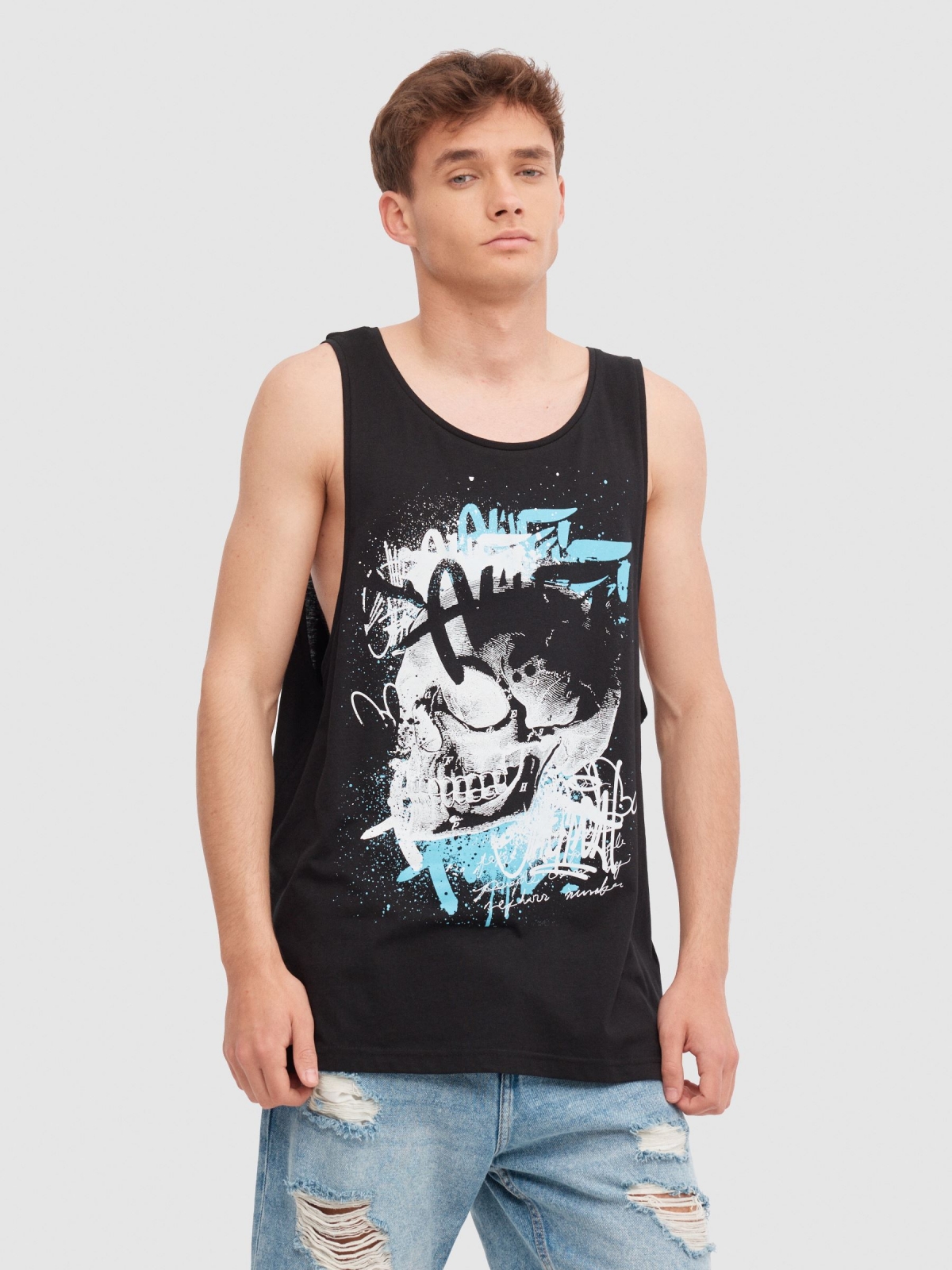 Skull tank top black middle front view