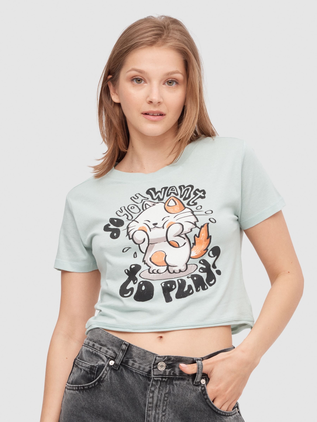 Kitty crop top blue middle front view