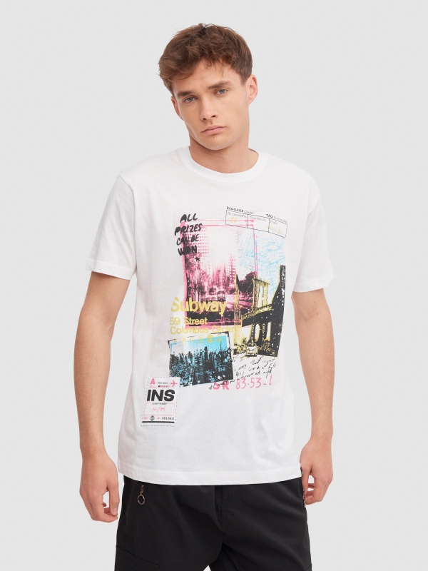 T-shirts com fotos de cidades branco vista meia frontal