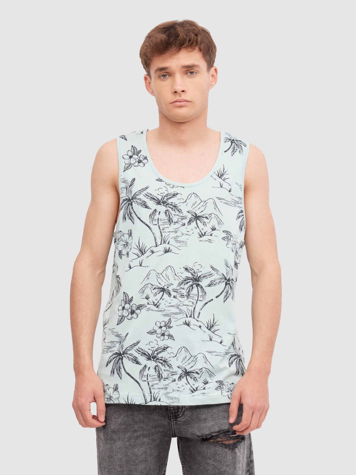 Hawaiian tank top green middle front view