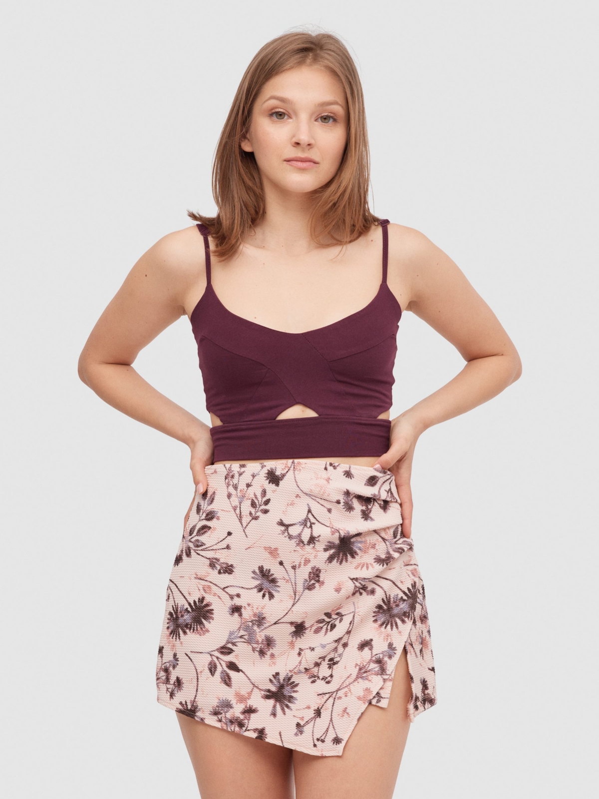 Floral mini skirt multicolor middle front view