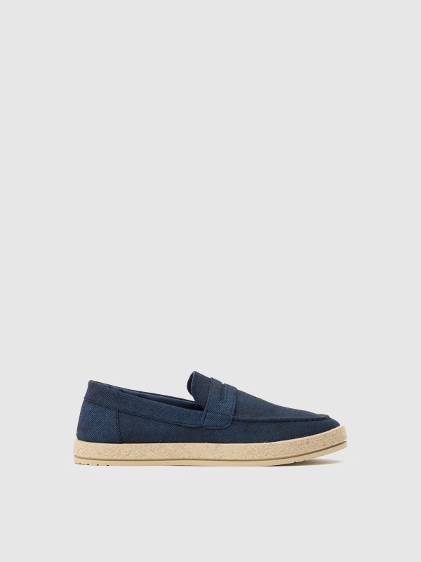 Moccasin with jute sole steel blue