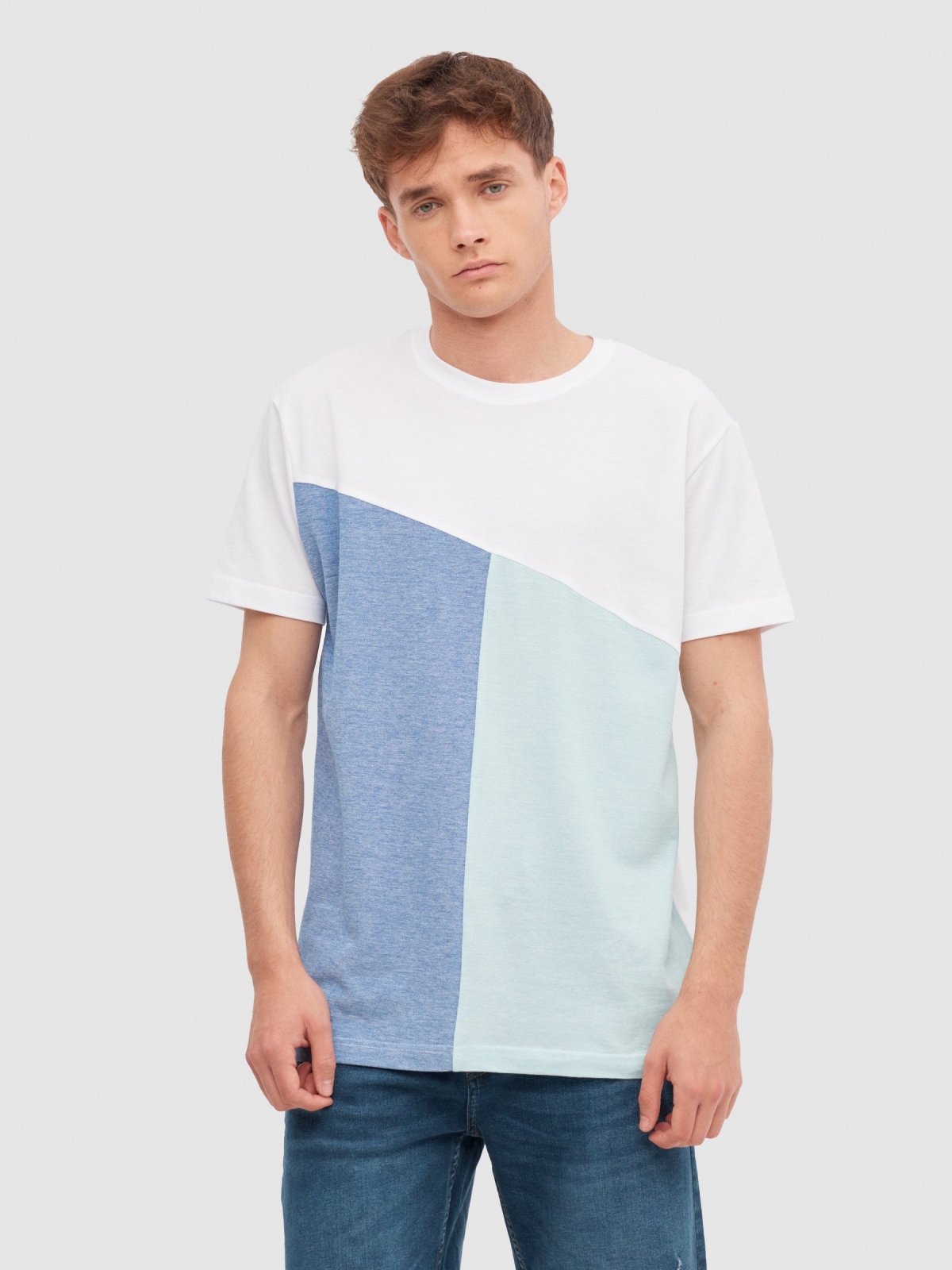 Asymmetric colour block t-shirt white middle front view