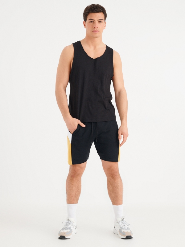 Side panels jogger  bermuda shorts black front view