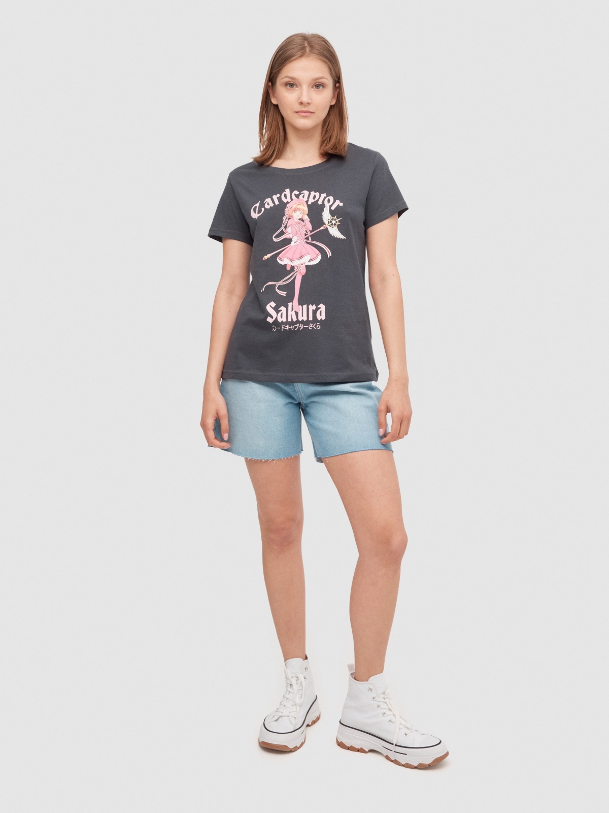 T-shirt Cardcaptor Sakura cinza escuro vista geral frontal