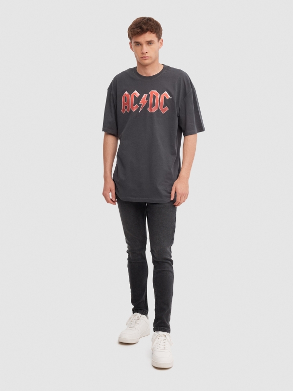 T-shirt AC/DC cinza escuro vista geral frontal