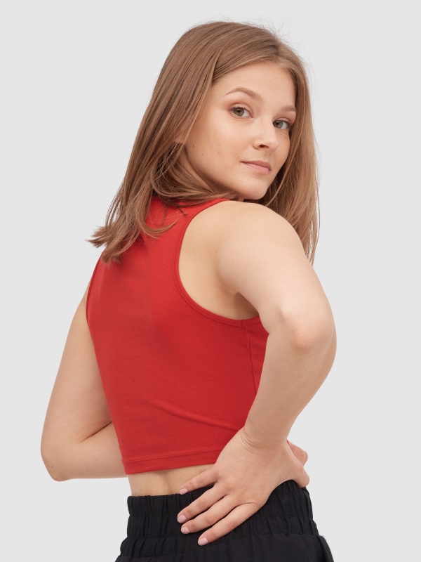 Asymmetric cut-out top red middle back view