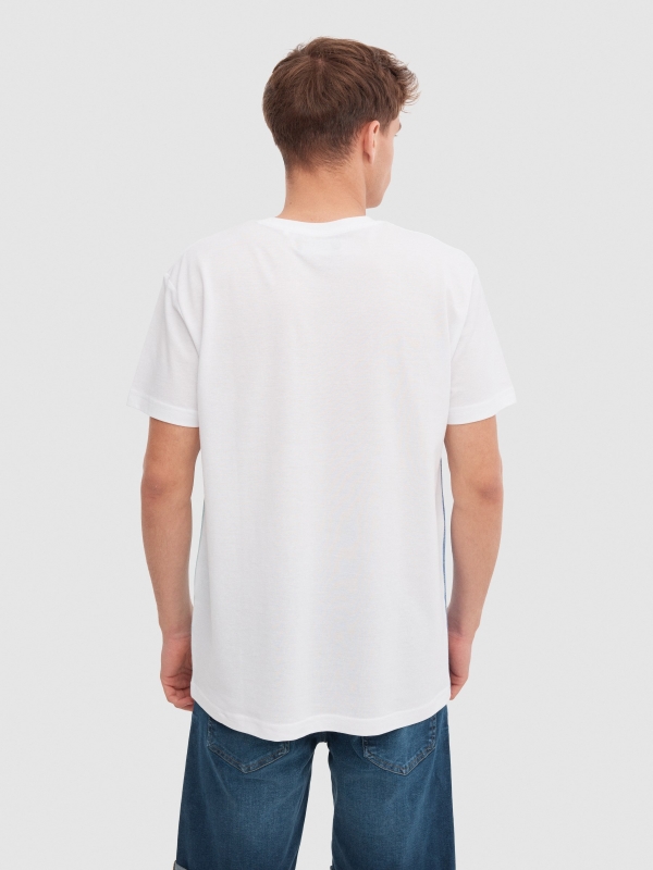 Asymmetric colour block t-shirt white middle back view