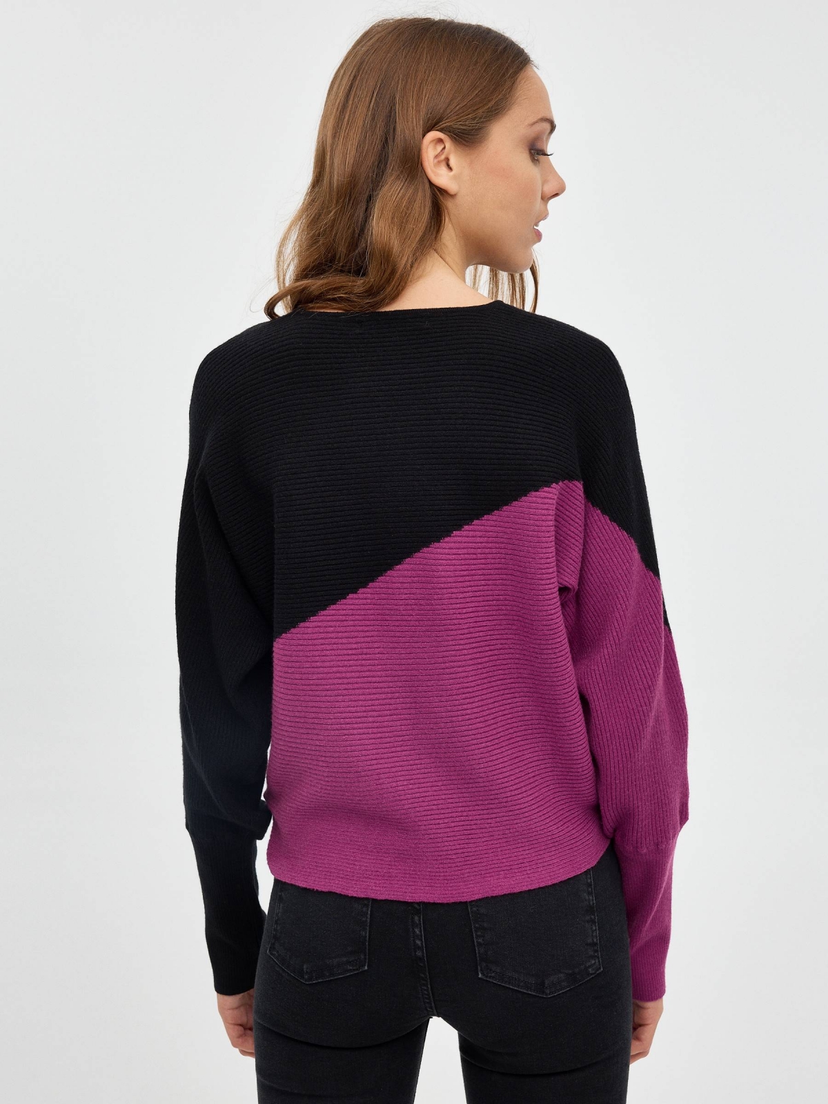 Balloon sleeve sweater fuchsia middle back view