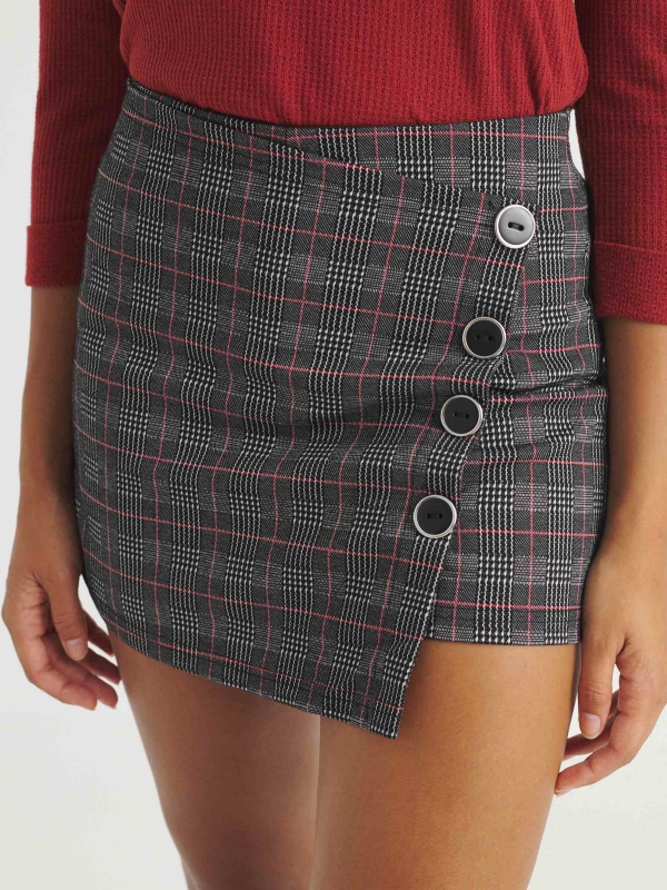 Plaid skort with buttons black middle back view