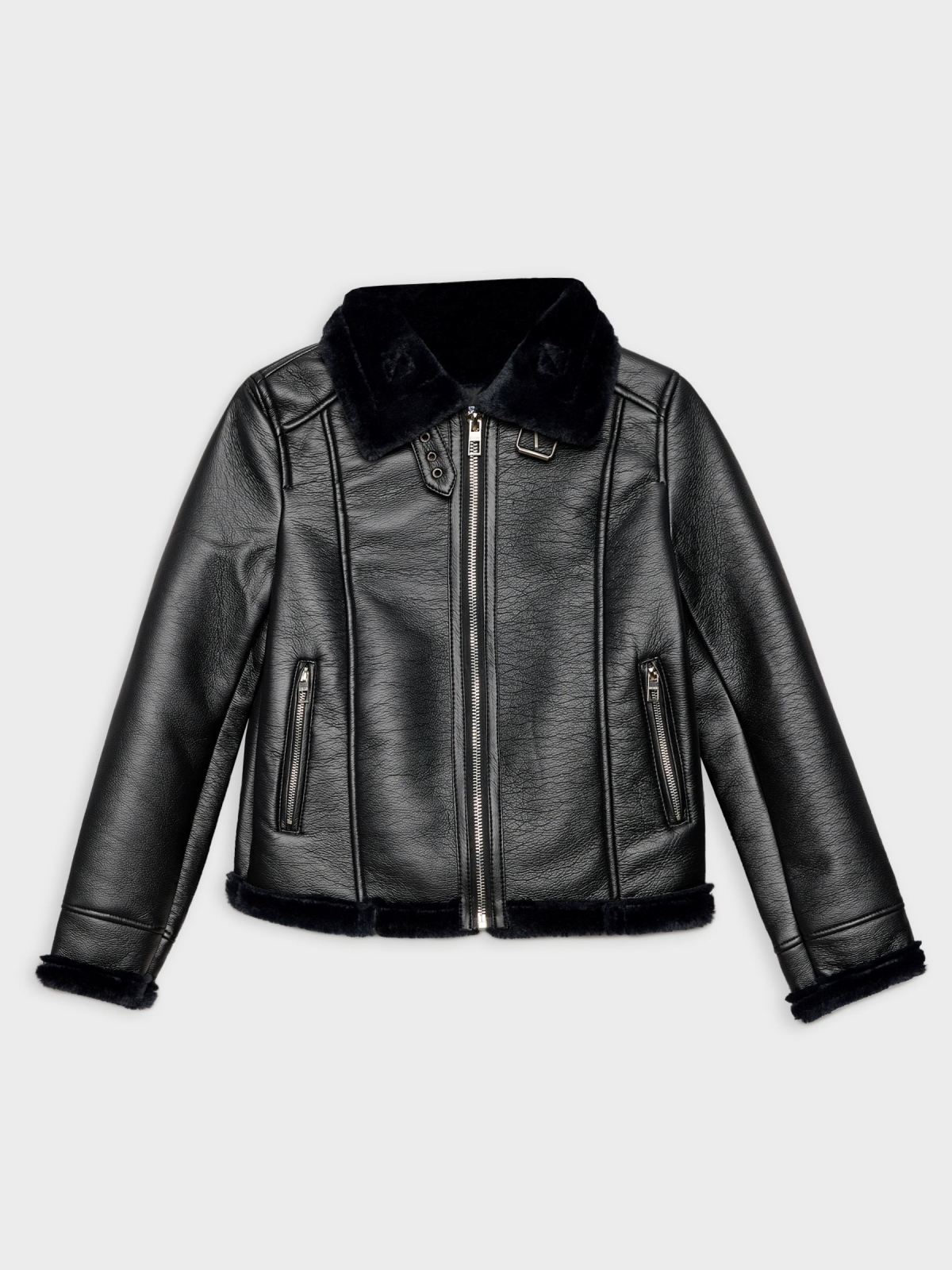  Leatherette jacket with fur black