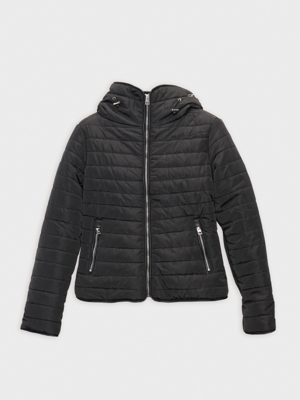  Quilted coat with hood black