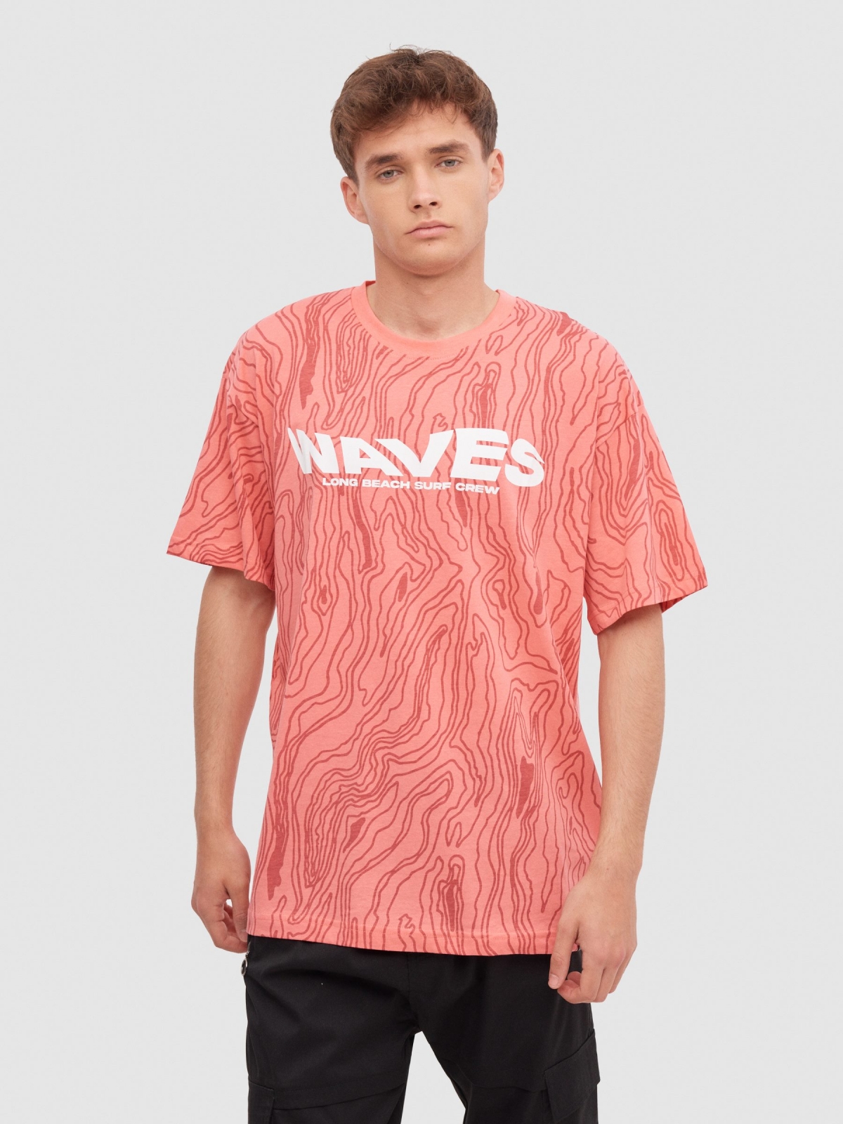 Allover waves t-shirt pink middle front view