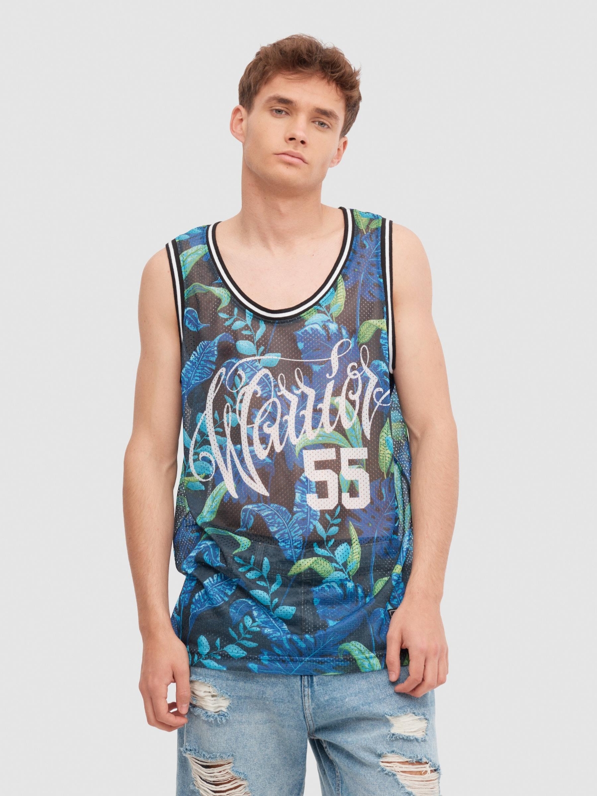 Tropical tank top black middle front view
