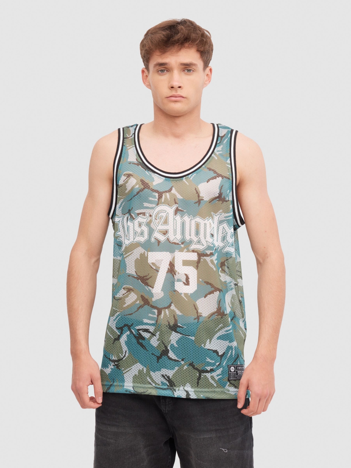 Camouflage sports T-shirt greyish green middle front view