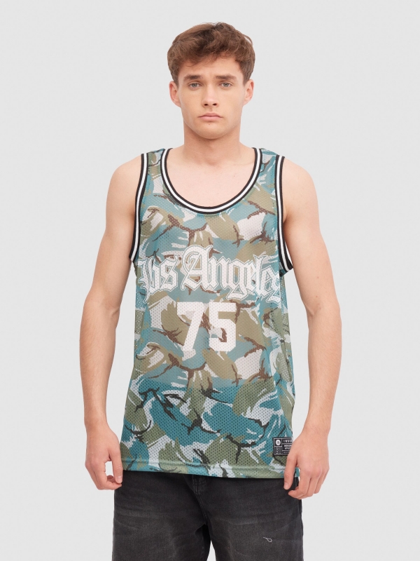 Camouflage sports T-shirt greyish green middle front view