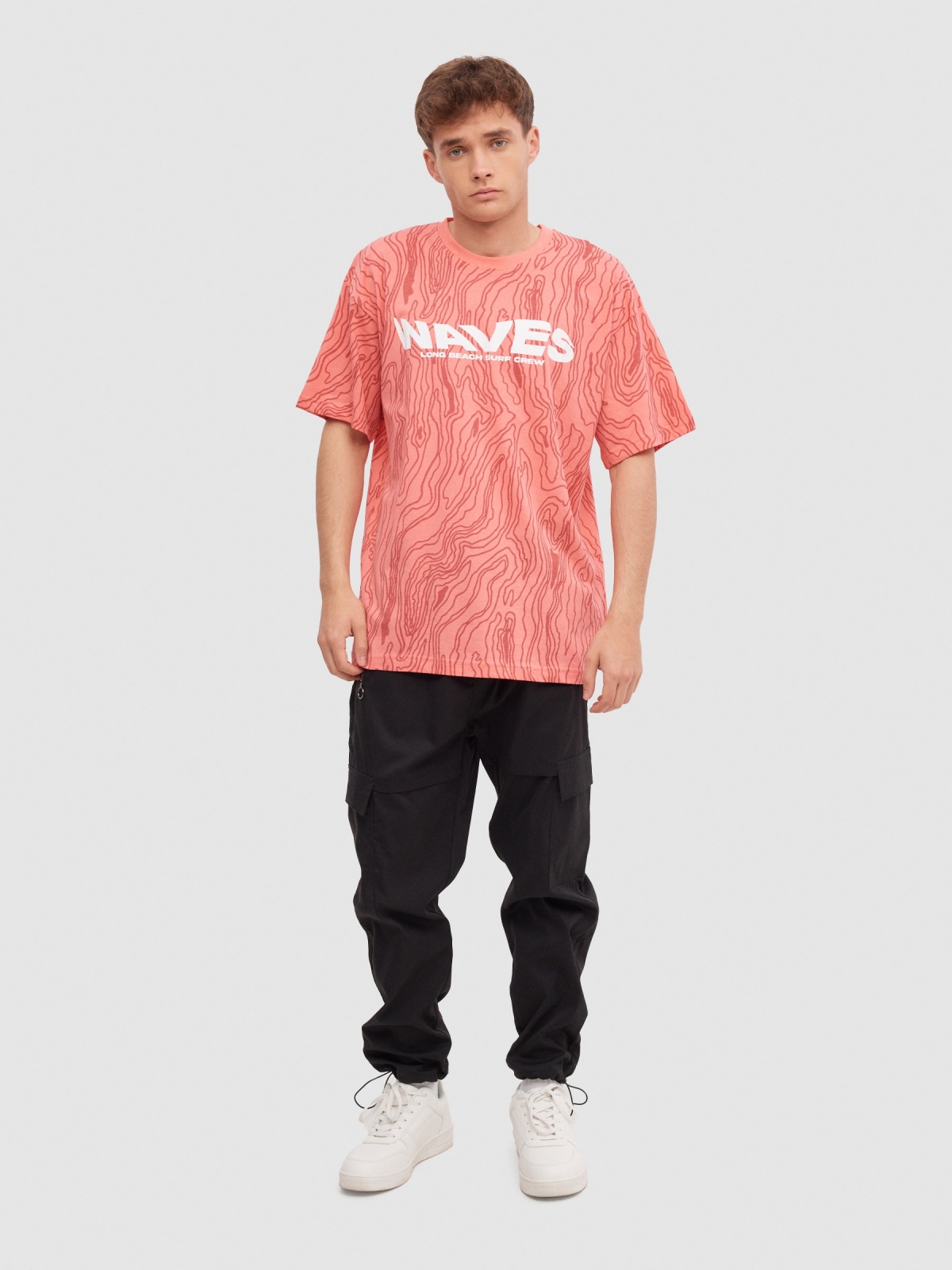 T-shirt allover waves rosa vista geral frontal