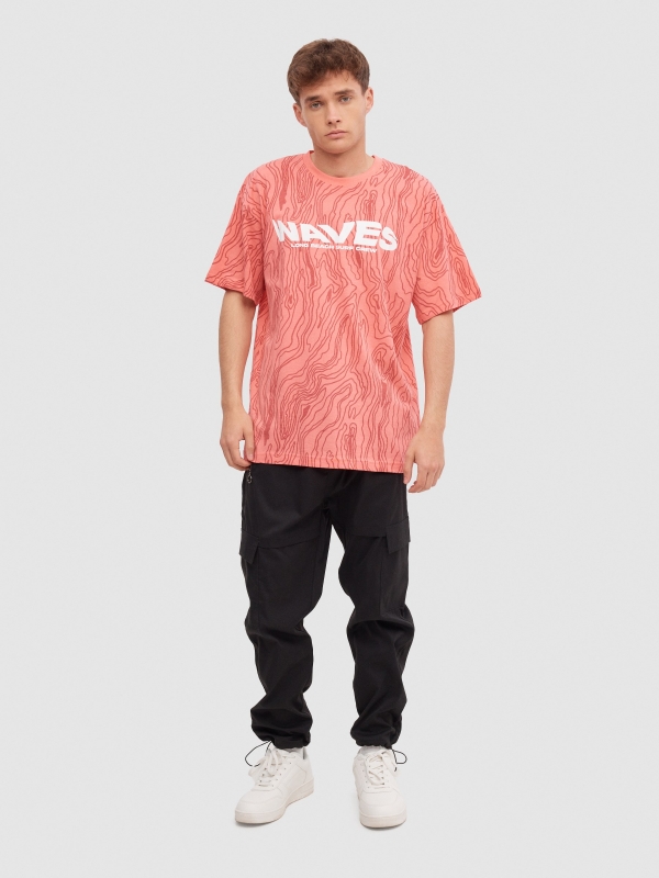 T-shirt allover waves rosa vista geral frontal