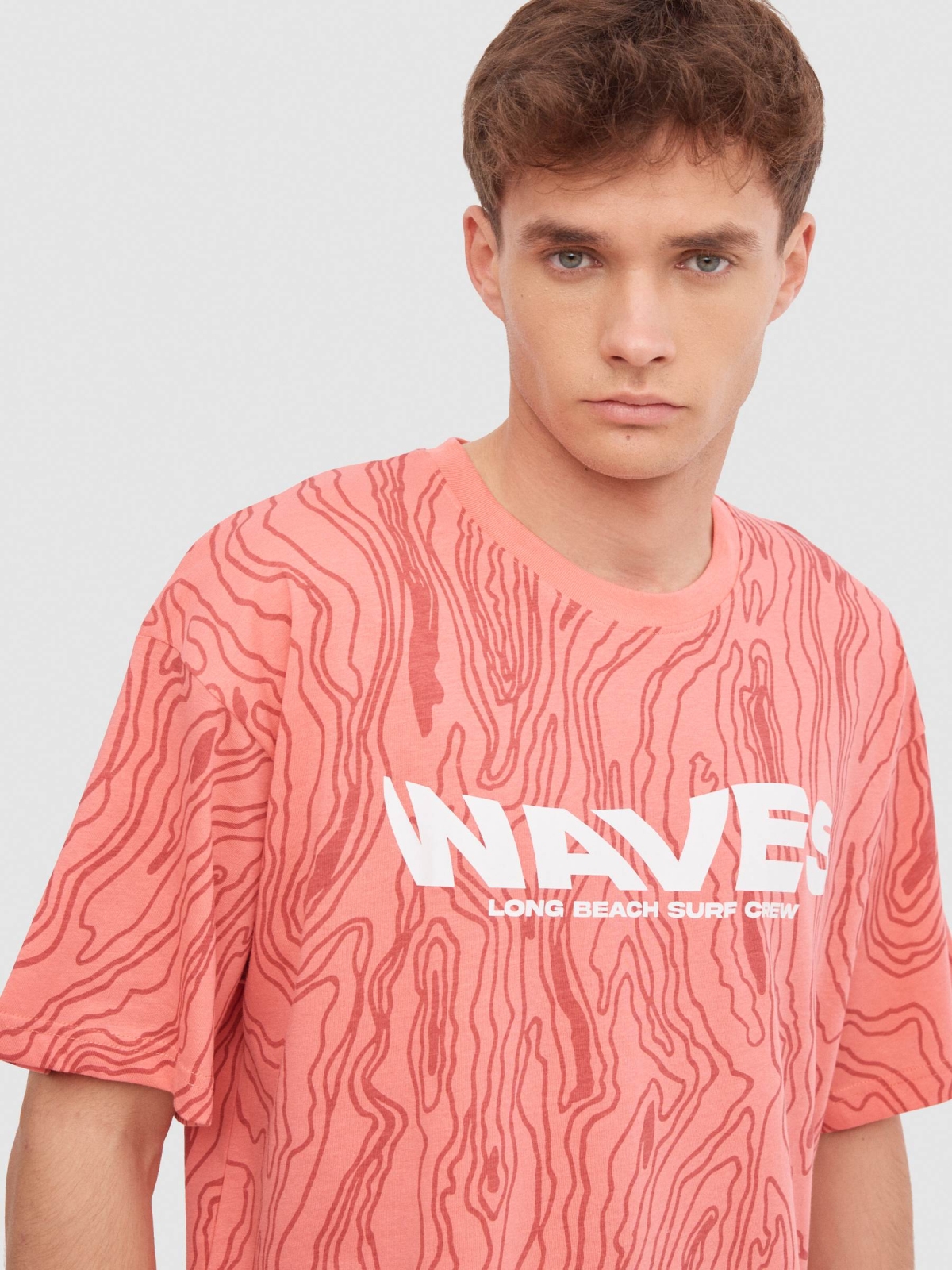 T-shirt allover waves rosa vista detalhe