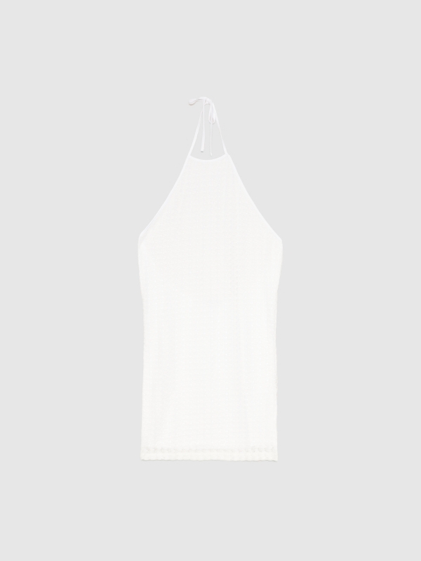  Openwork halter mini dress off white