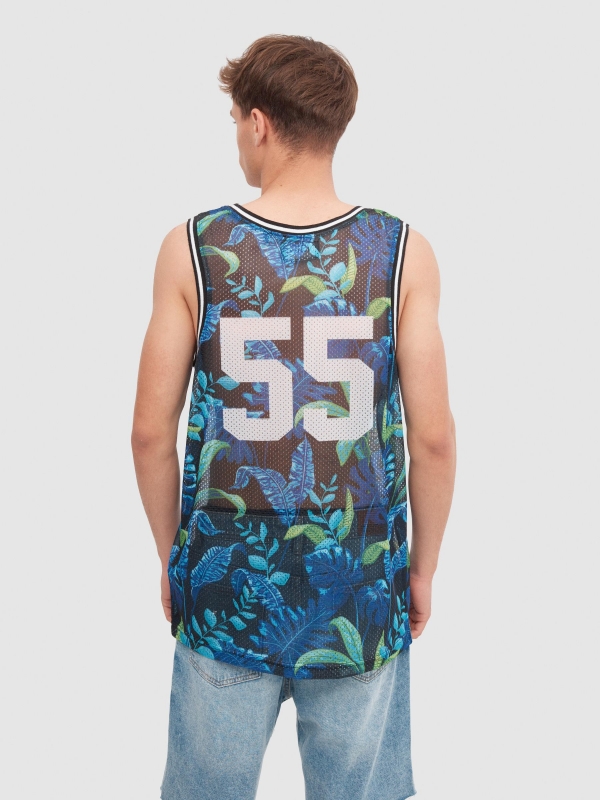 Tropical tank top black middle back view