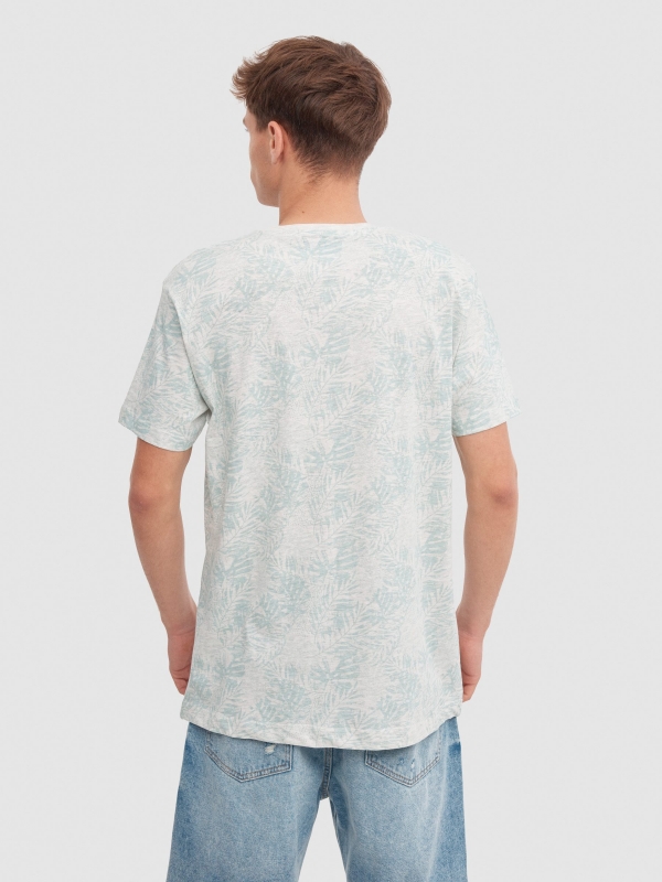 T-shirt tropical com textura melange claro vista meia traseira
