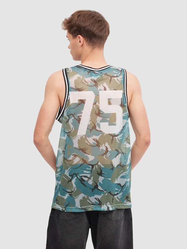 Camouflage sports T-shirt greyish green middle back view