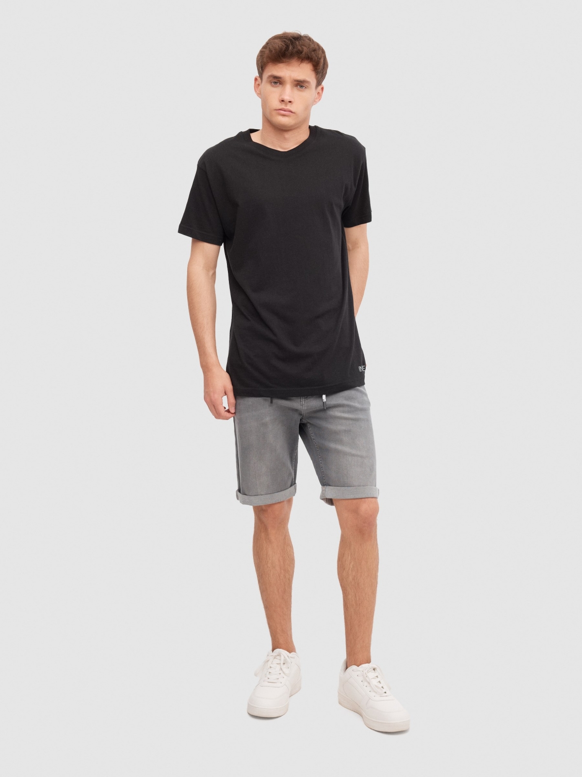 Grey skinny denim bermuda shorts grey front view