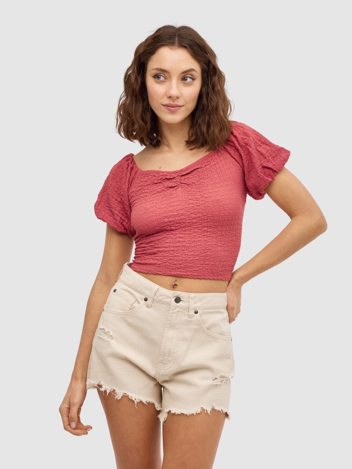 Flared shorts sand middle front view