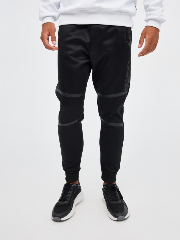 Black jogger pants black middle front view