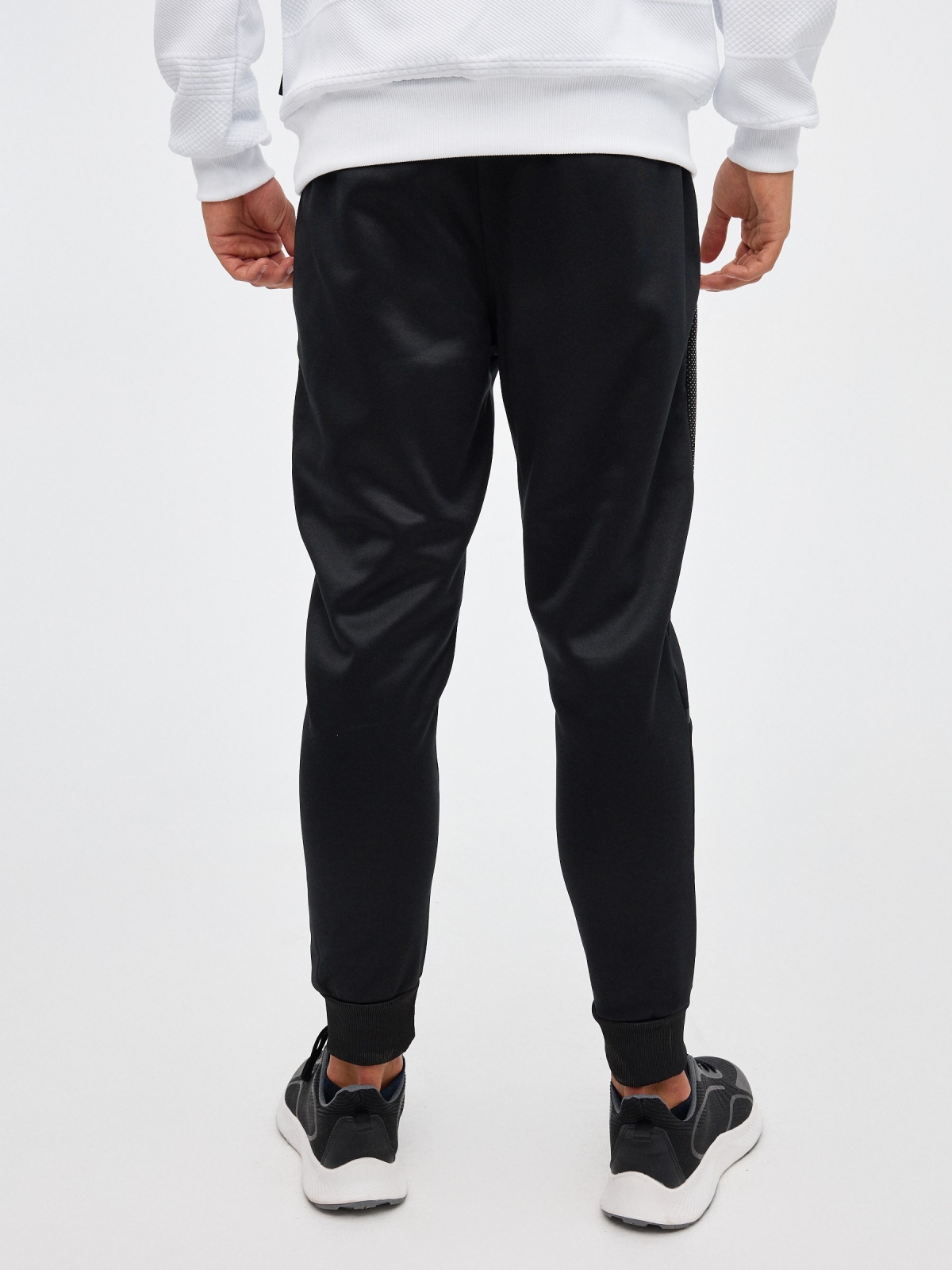 Black jogger pants black middle back view