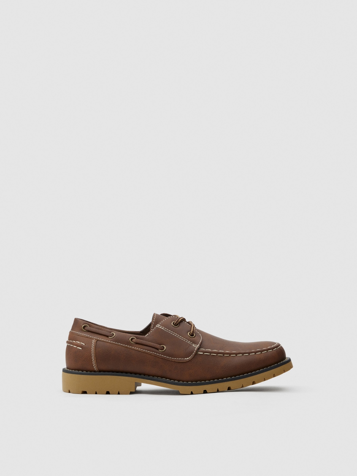 Brown leather effect nautical shoe brown