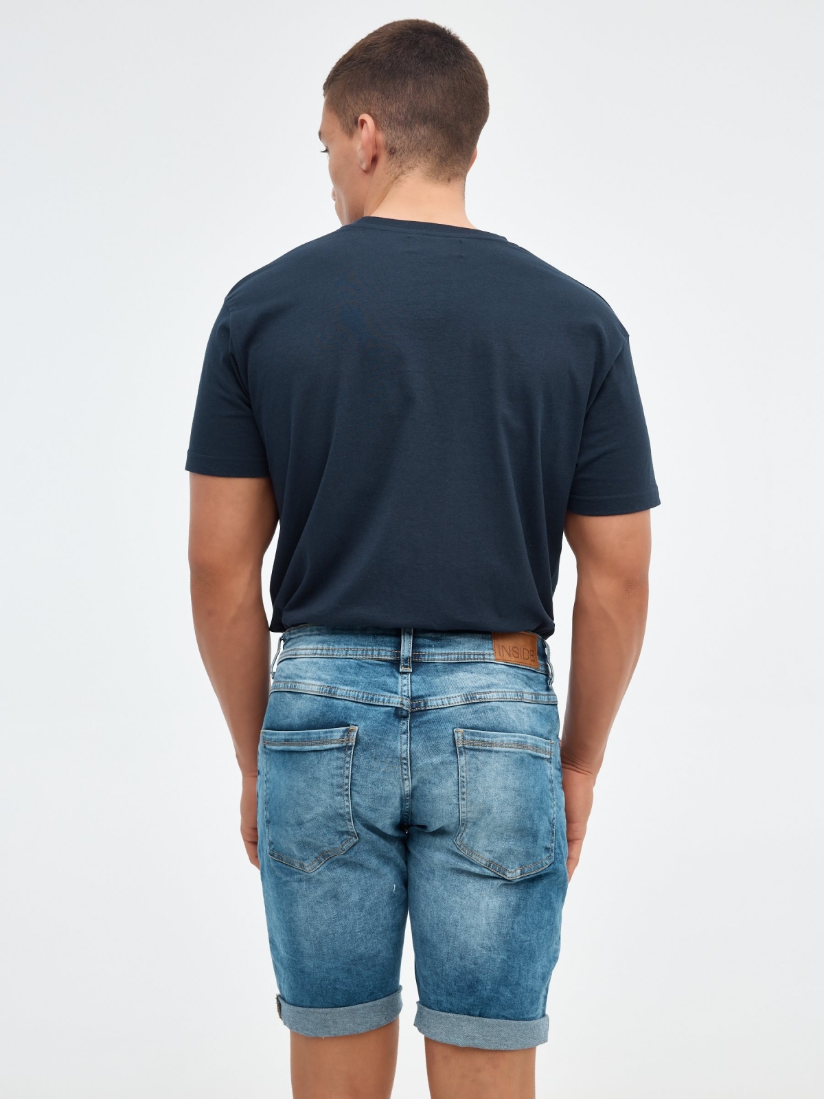 Adjustable waist denim bermuda blue middle back view
