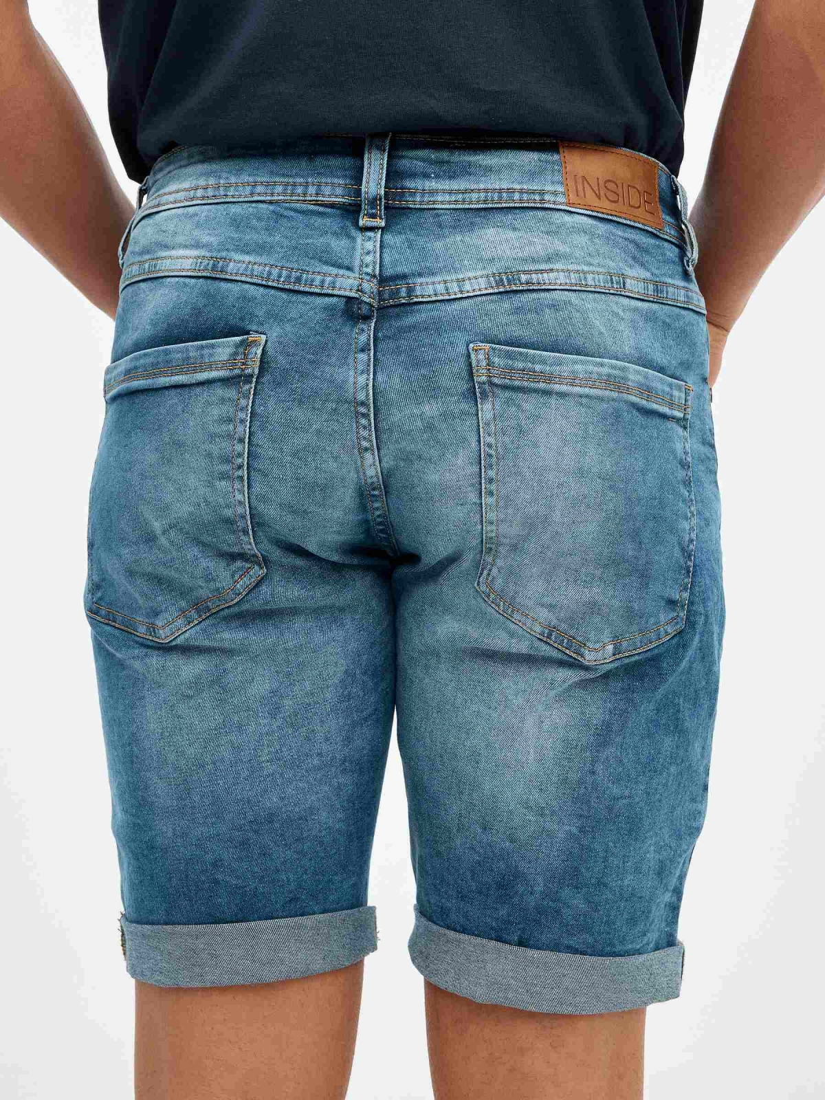 Adjustable waist denim bermuda blue detail view