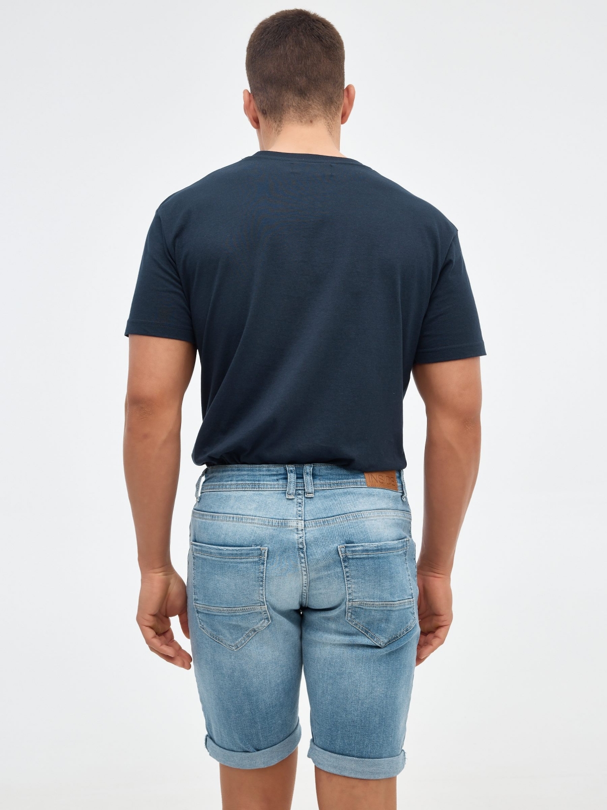 Slim bermuda shorts washed denim blue middle back view